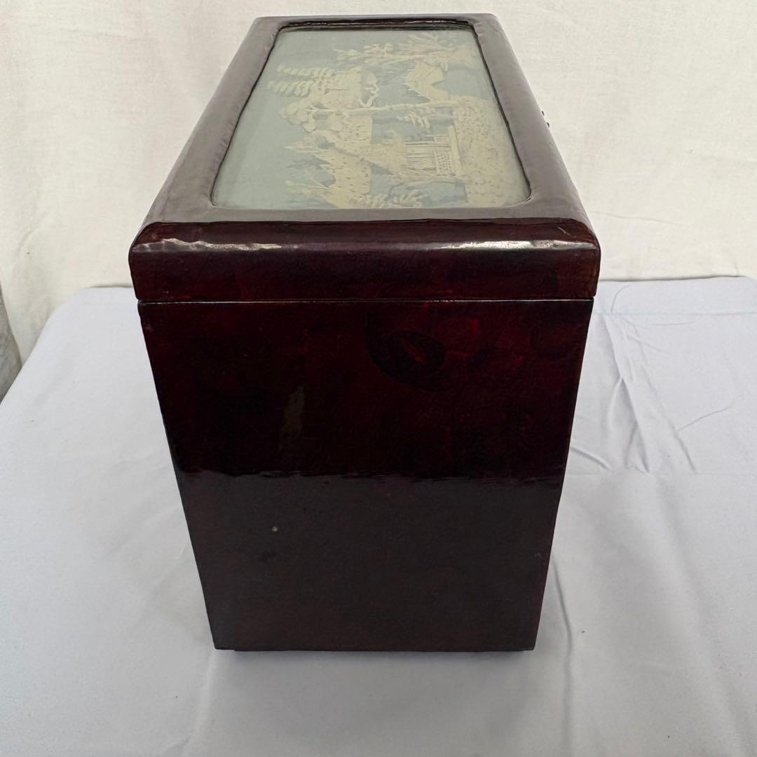 中国伝統工芸品 コルク細工 楼閣山水図 ジュエリーボックス 多段構造 オルゴール
