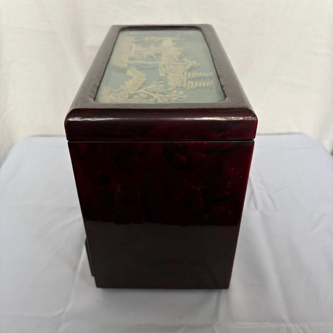 中国伝統工芸品 コルク細工 楼閣山水図 ジュエリーボックス 多段構造 オルゴール