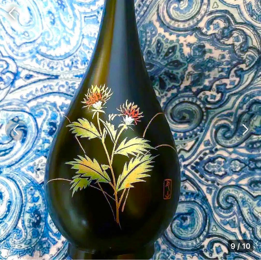 金運爆上げ　風水最高900年伝統品　修験道霊山月山　高山植物柄　高級花瓶　月山釜