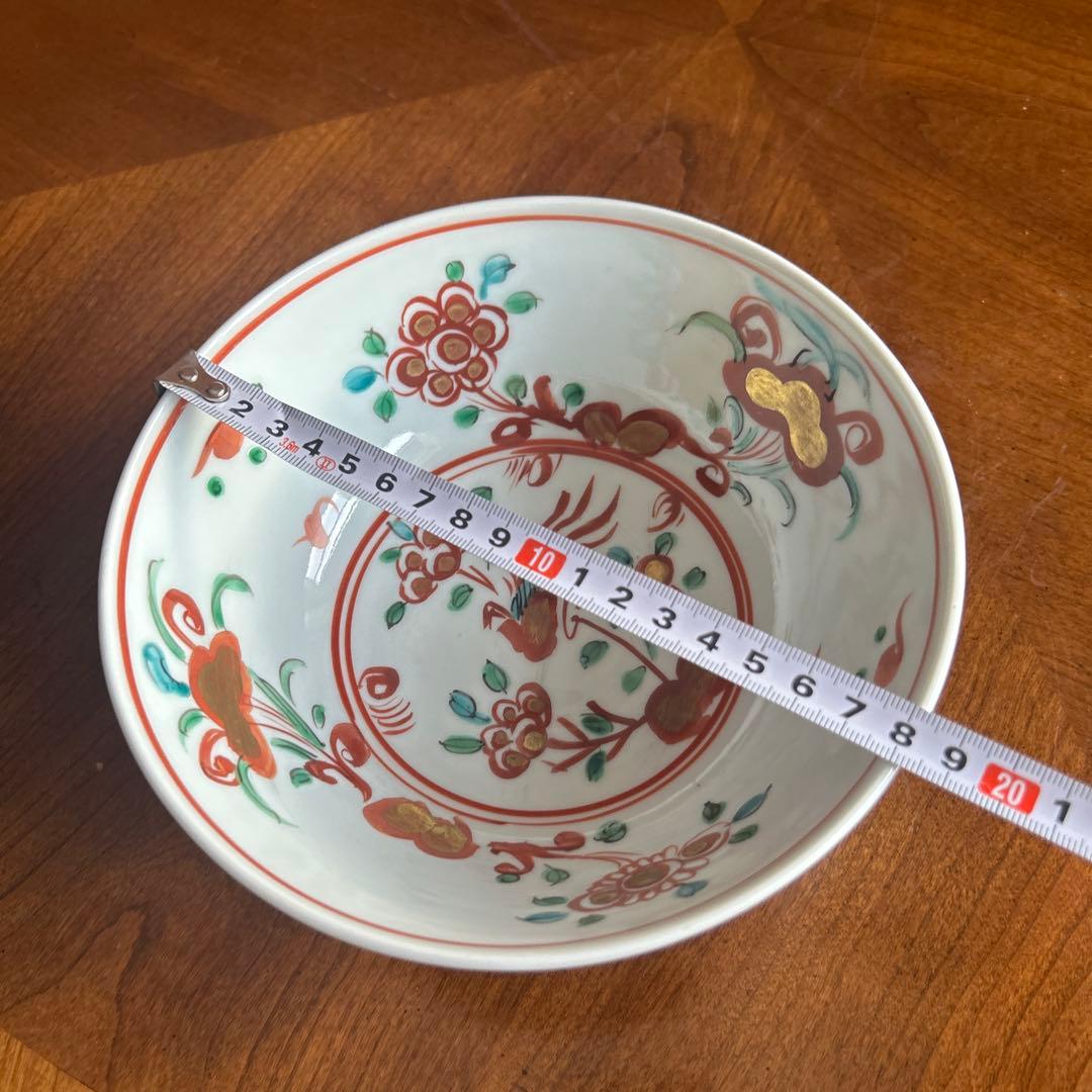 120◆九谷焼　呉須赤絵　中鉢　花鳥画　赤絵鉢18cm
