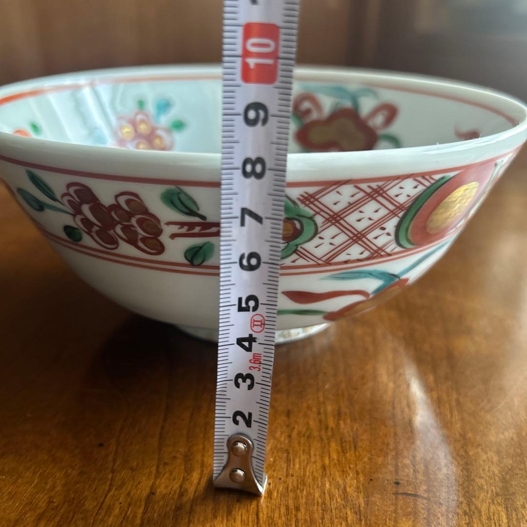 120◆九谷焼　呉須赤絵　中鉢　花鳥画　赤絵鉢18cm