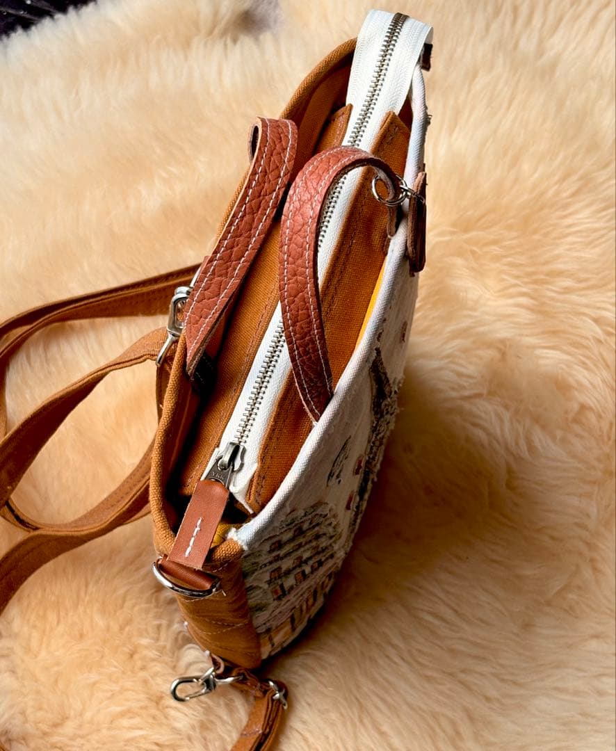 (手づくり)\"雨上がりの夕空に\"4wayリュックショルダーバッグパリエッフェル塔