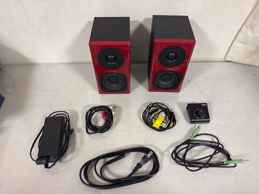 FOSTEX アクティブスピーカー PA-3 赤 ボリュームコントローラー付