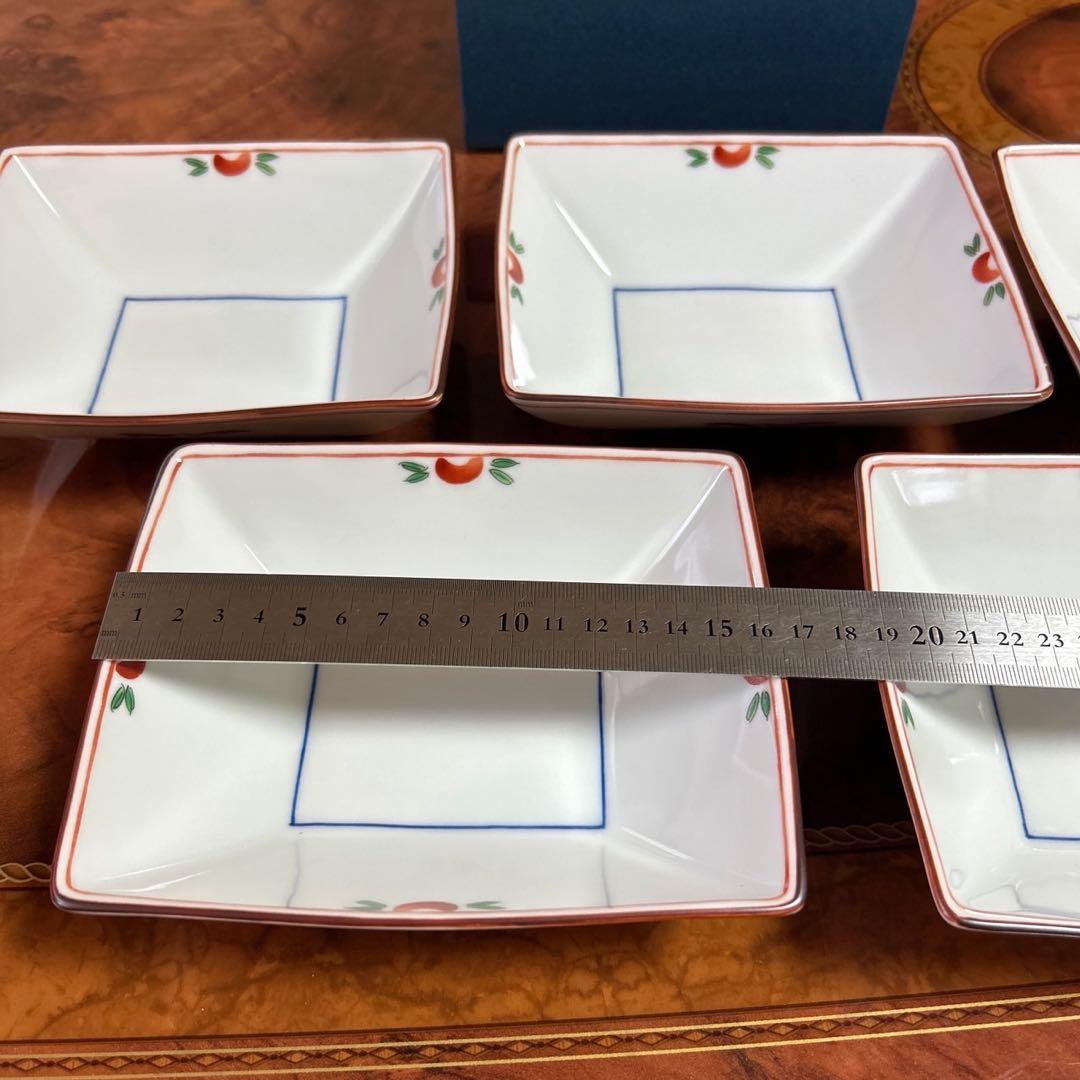 たち吉　橘吉　赤絵　中鉢　５枚セット　煮物鉢　角鉢　染付　おでん鉢　和食器　正月