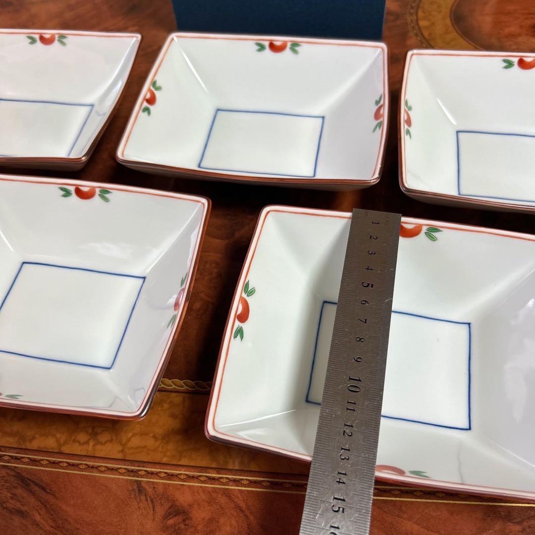 たち吉　橘吉　赤絵　中鉢　５枚セット　煮物鉢　角鉢　染付　おでん鉢　和食器　正月