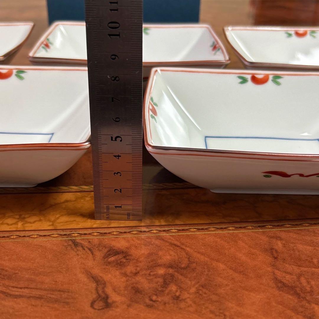 たち吉　橘吉　赤絵　中鉢　５枚セット　煮物鉢　角鉢　染付　おでん鉢　和食器　正月