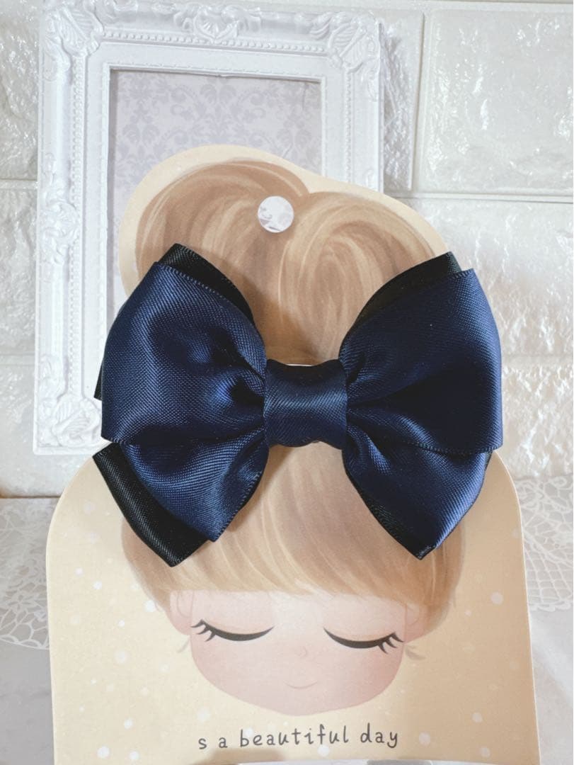No.10リボンヘアゴム☆ハンドメイド☆無地☆ネイビー