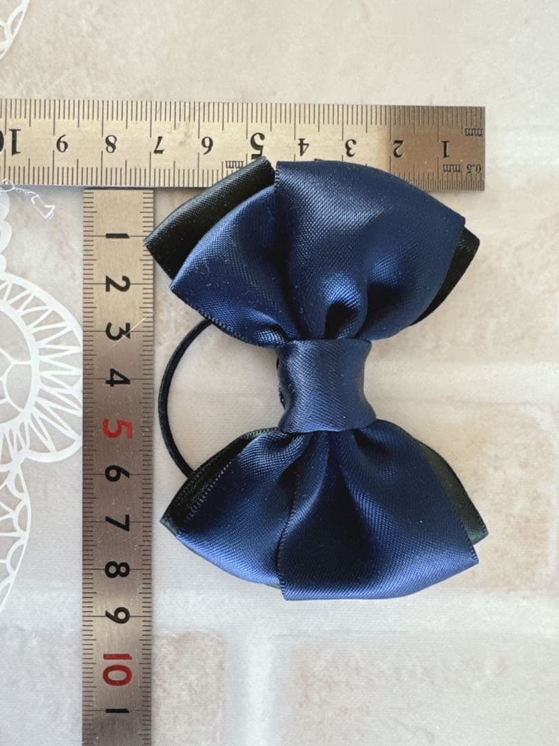 No.10リボンヘアゴム☆ハンドメイド☆無地☆ネイビー