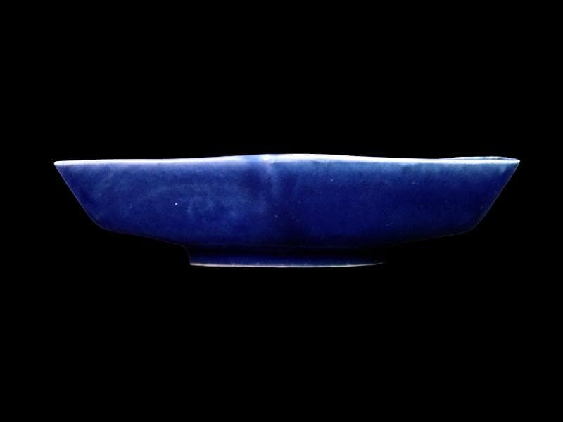 古伊万里　瑠璃　扇に桔梗の図　菱形変形皿　２客　D039AS-DAm