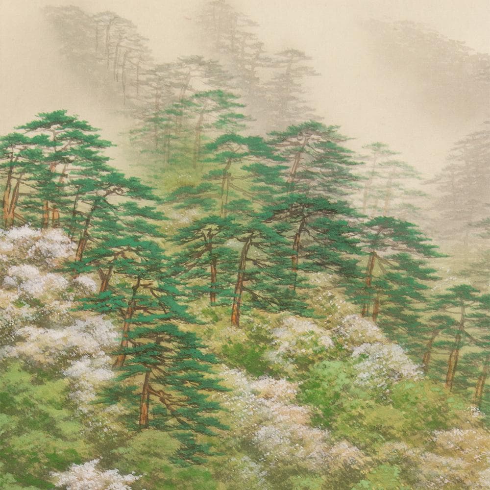 掛軸 日本画 松生春山人「春の嵐峡」共箱 元日府展理事 青龍会会員