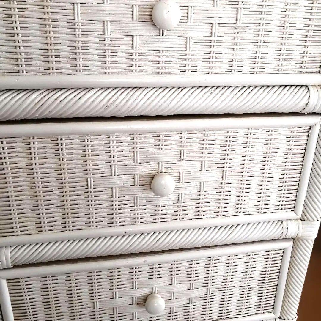 籐 ラタン ホワイトラタン 4段チェスト 白いチェスト 収納 希少 アンティーク