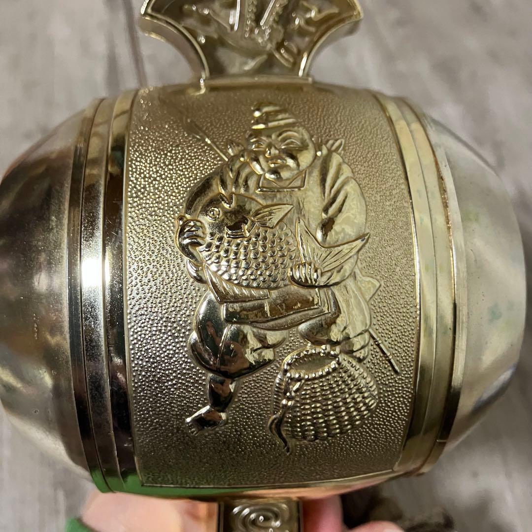 3F 【縁起物】打ち出の小槌 置物 金色 七福神（大黒天・恵比寿）彫刻タッセル付