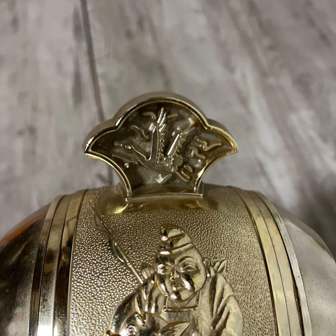 3F 【縁起物】打ち出の小槌 置物 金色 七福神（大黒天・恵比寿）彫刻タッセル付