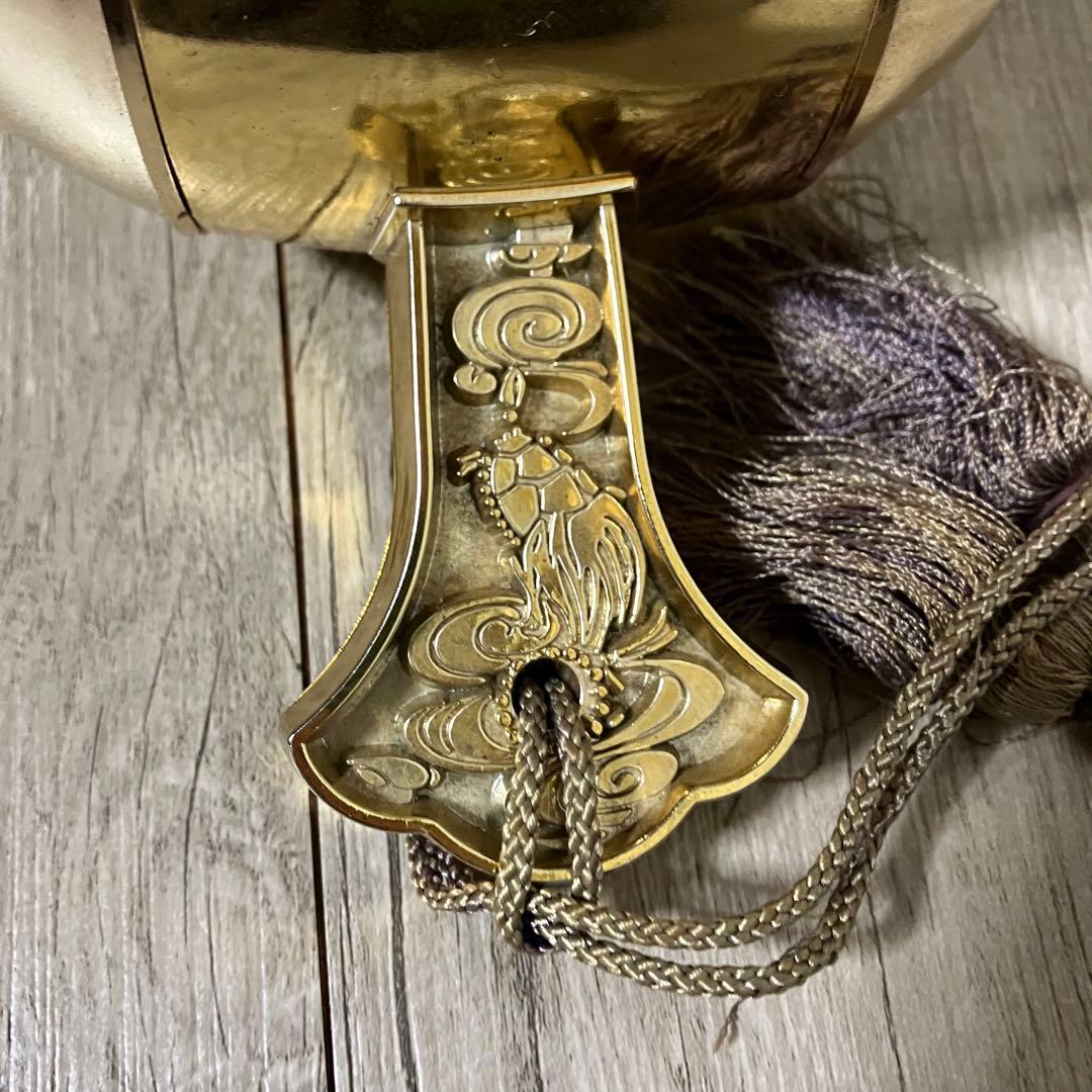 3F 【縁起物】打ち出の小槌 置物 金色 七福神（大黒天・恵比寿）彫刻タッセル付