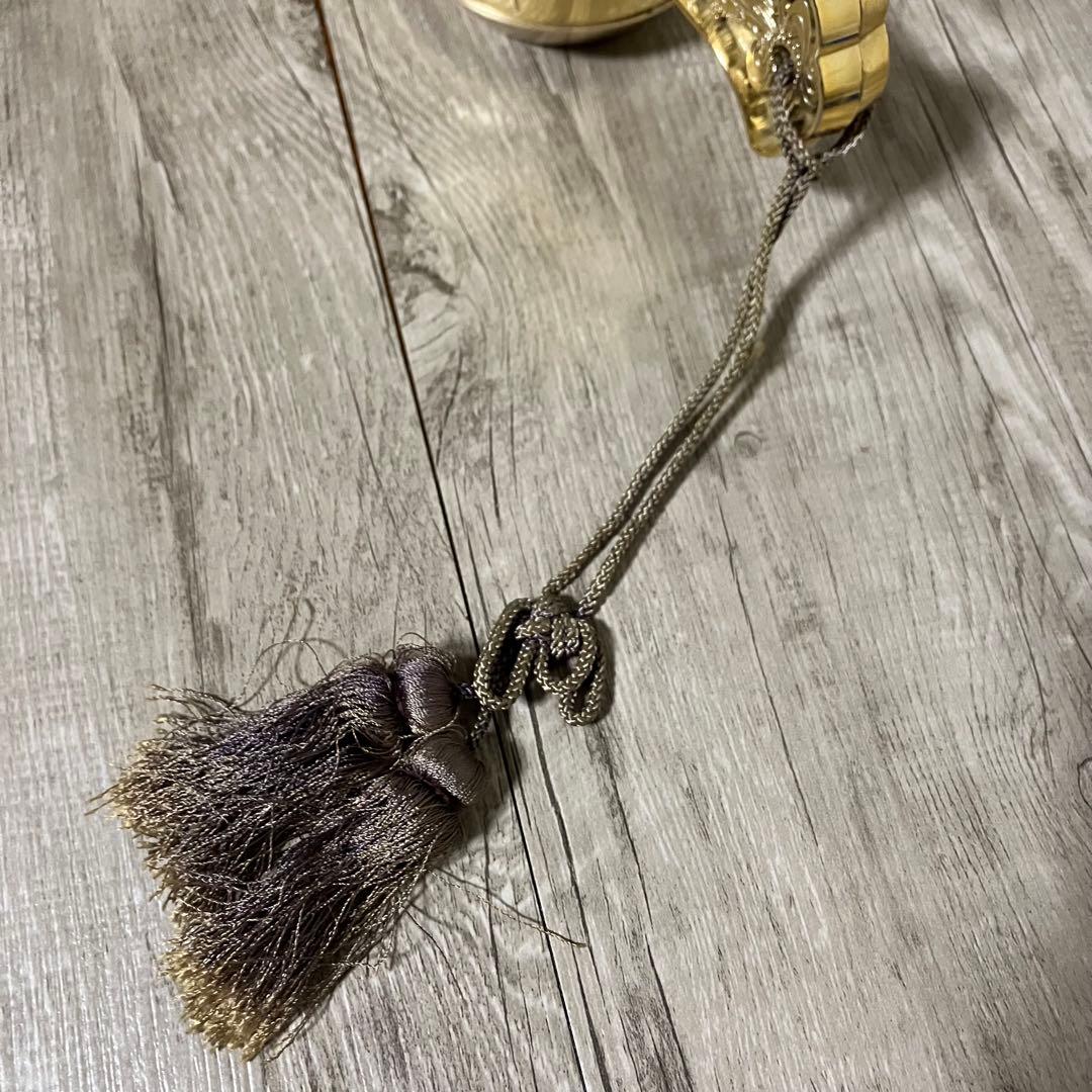 3F 【縁起物】打ち出の小槌 置物 金色 七福神（大黒天・恵比寿）彫刻タッセル付