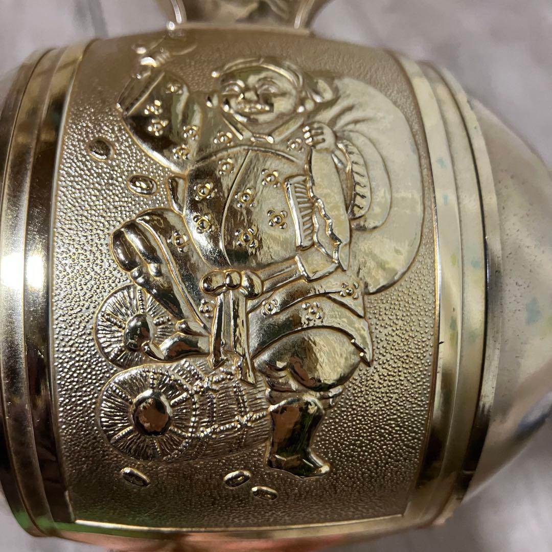 3F 【縁起物】打ち出の小槌 置物 金色 七福神（大黒天・恵比寿）彫刻タッセル付