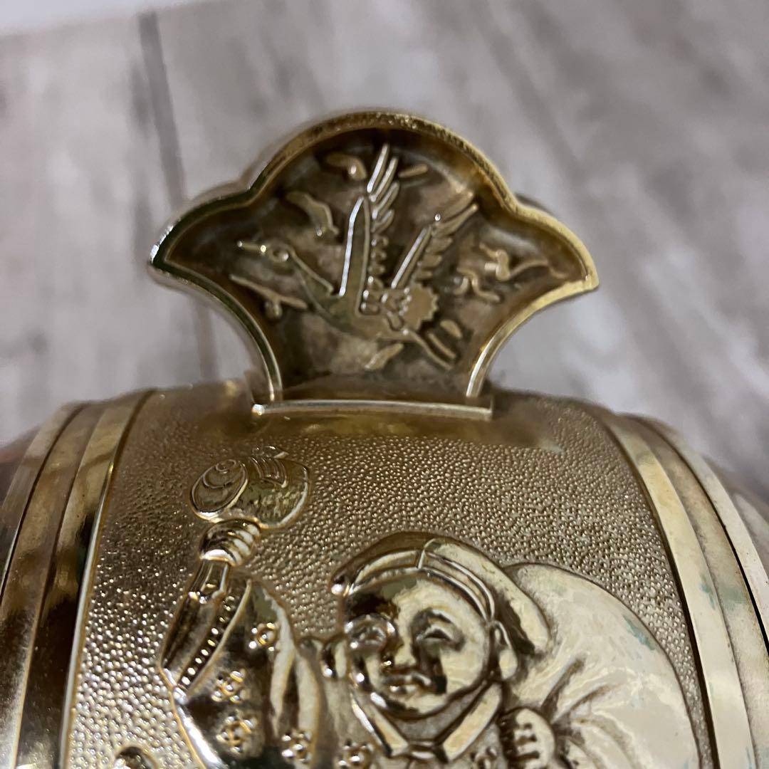 3F 【縁起物】打ち出の小槌 置物 金色 七福神（大黒天・恵比寿）彫刻タッセル付