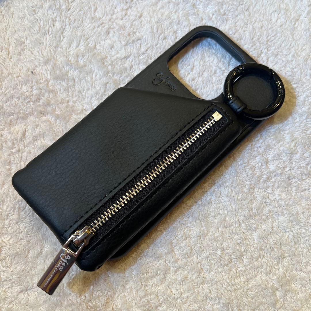 ajew ブラック iPhoneケース ストラップ付き　16pro