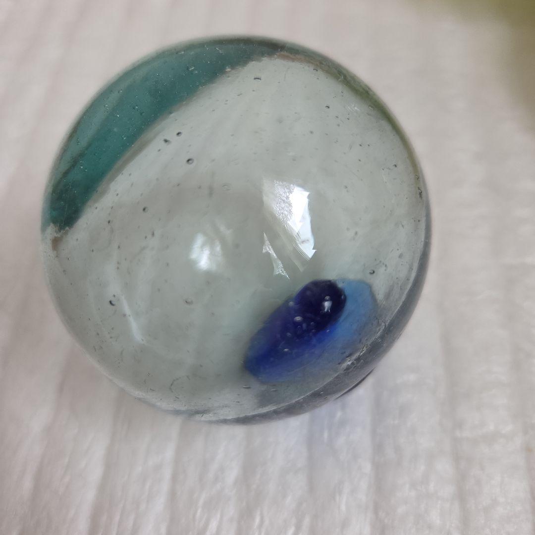 ガラス浮き玉 青ボタン 茶☆缶 サ