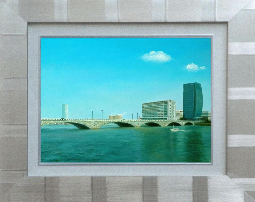 油絵 菅家令子 絵 絵画インテリア額付(白) F6-080214 風景万代橋新潟