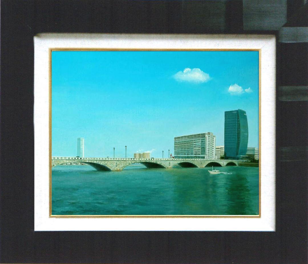 油絵 菅家令子 絵 絵画インテリア額付(白) F6-080214 風景万代橋新潟