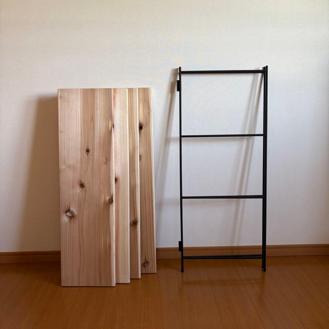 無垢板　オープンシェルフ　折り畳みラック　什器　飾り棚　観葉植物棚　奥行27cm