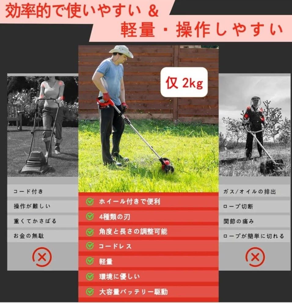 草刈り機 電動草刈機 充電式 コードレス バッテリー2個 折り畳み マキタ 対応