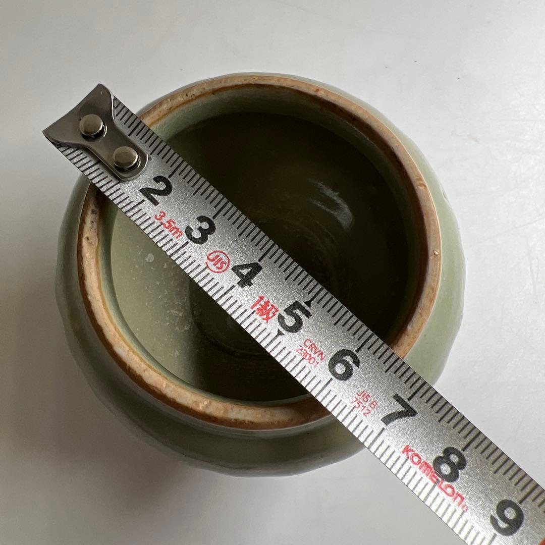 中国明時代　七官青磁茶壷　木箱付　幅約7.7㎝　東Y8-0331☆2Fトトオト