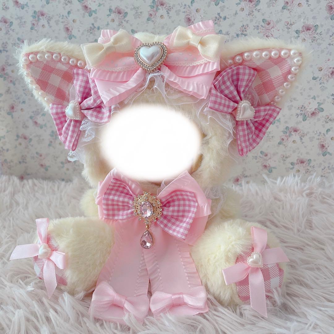 ♡お座り１６ｃｍぬい服♡猫の着ぐるみ♡ゆめかわおすわりぬいぐるみ♡ピンクイエロー