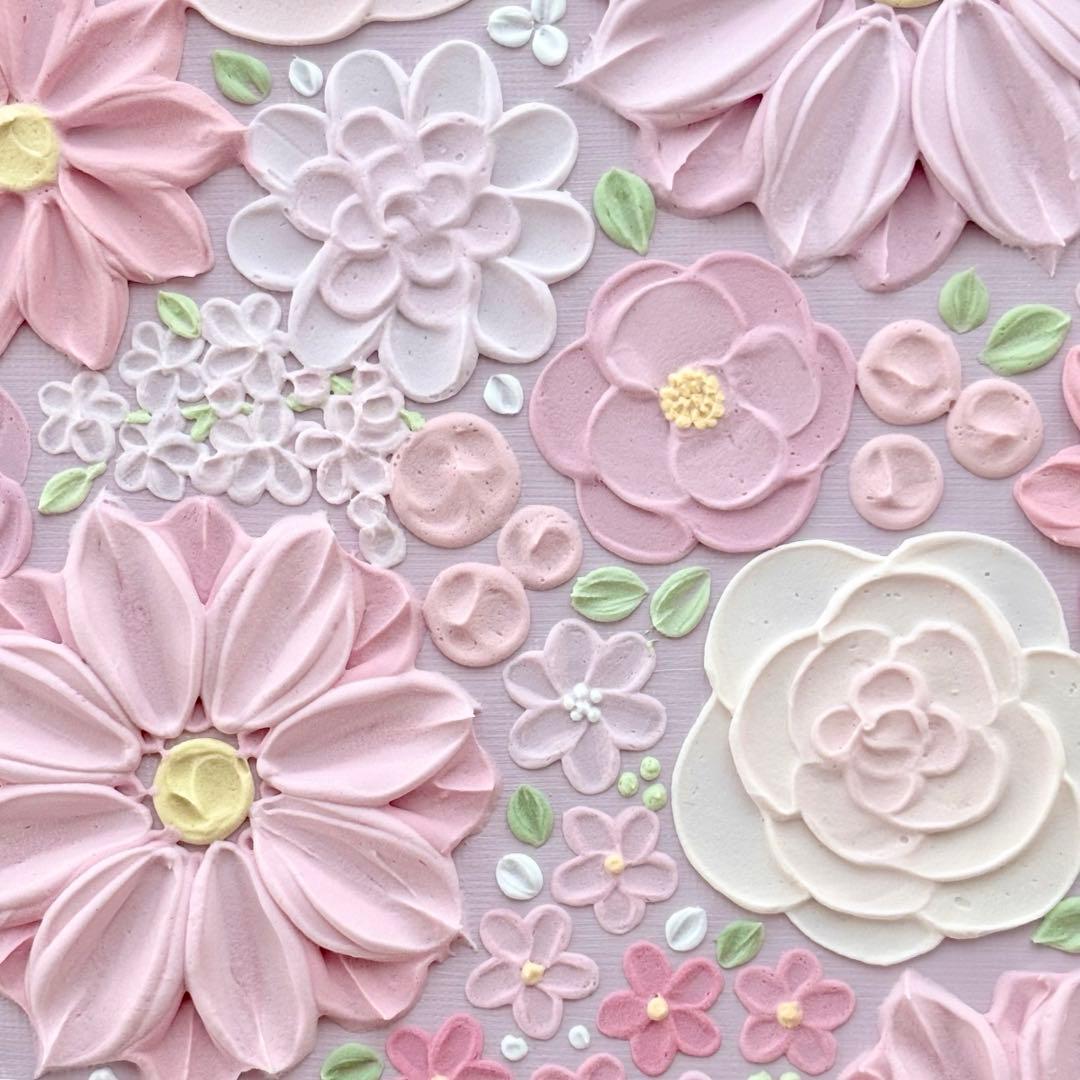 テクスチャーアート 花 インテリアアート ブーケ 花畑 ピンク フラワーアート