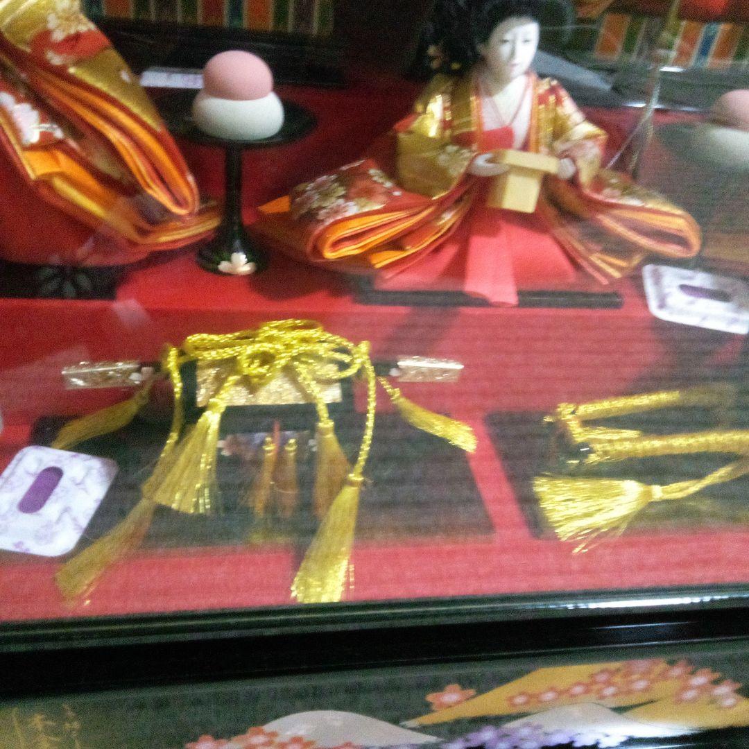 恵月作　ガラスケース入り雛人形 オリゴール付き、