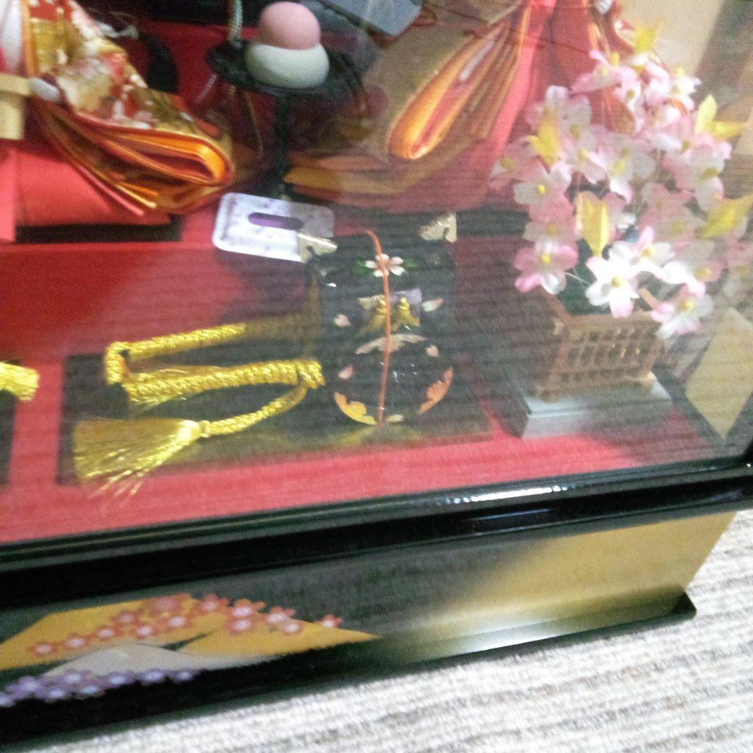 恵月作　ガラスケース入り雛人形 オリゴール付き、