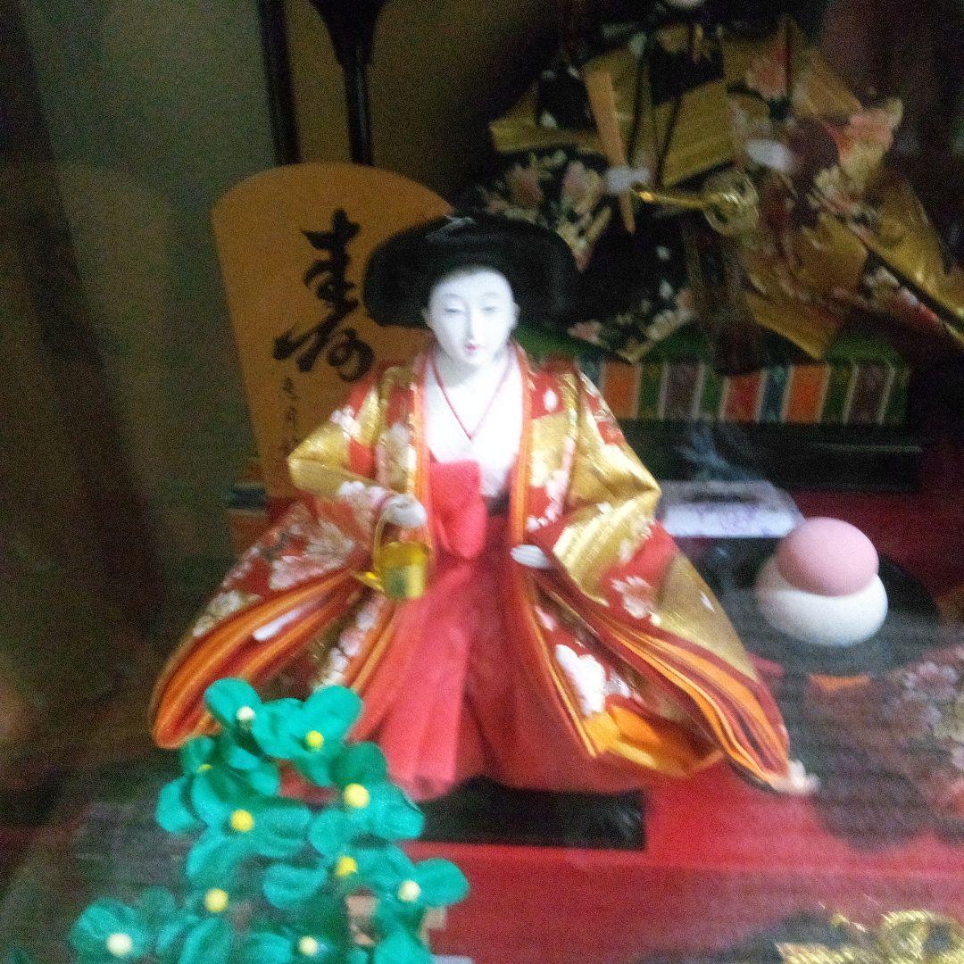 恵月作　ガラスケース入り雛人形 オリゴール付き、