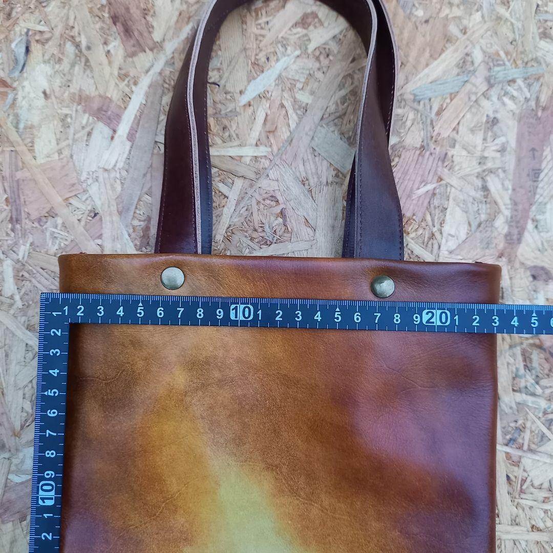 本革レザートートバッグ肩掛け　A4OK　アンティークキャメル　手染めハンドメイド