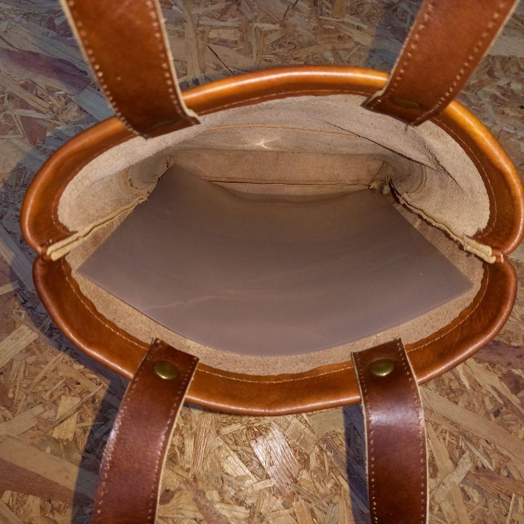 本革レザートートバッグ肩掛け　A4OK　アンティークキャメル　手染めハンドメイド