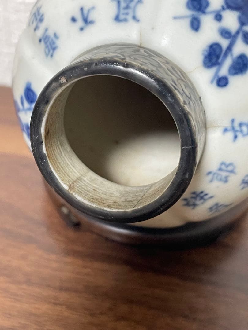 康熙期伝 青花詩文茶葉罐 五稜形 極上逸品