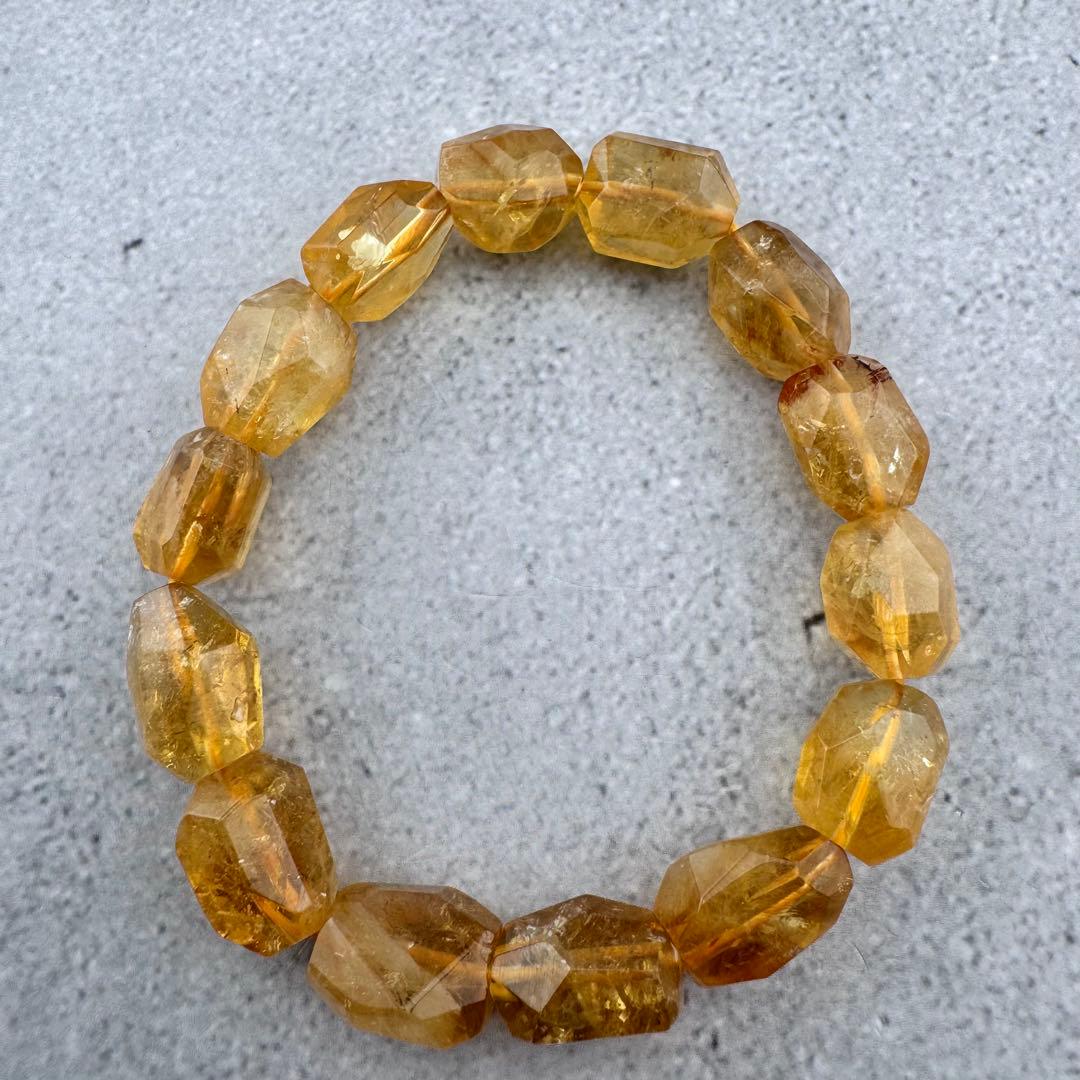 B-20天然シトリン 多面カット ブレスレット ゴールドイエロー 天然石