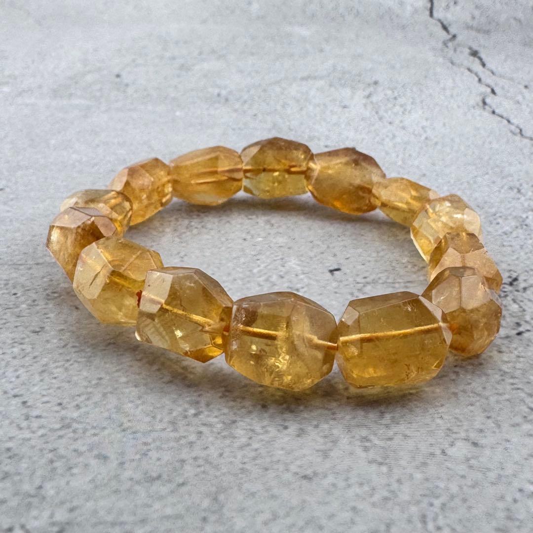 B-20天然シトリン 多面カット ブレスレット ゴールドイエロー 天然石