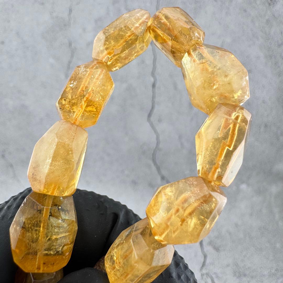 B-20天然シトリン 多面カット ブレスレット ゴールドイエロー 天然石