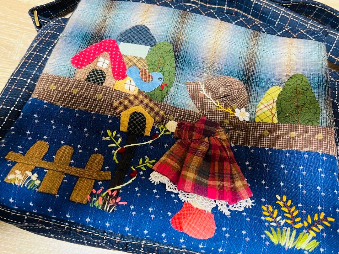 ★9500→8500★スーちゃん＆ことり＊ショルダー大＊ブルー系＊ハンドメイド