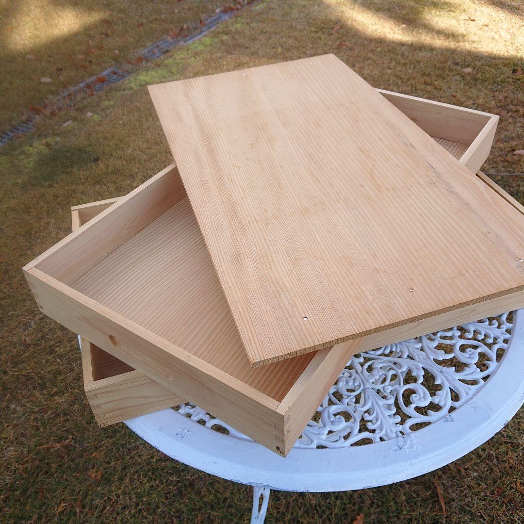 天然木もろぶた餅箱木箱2段セット(2段大60×33×7cm蓋有)美品元箱有り