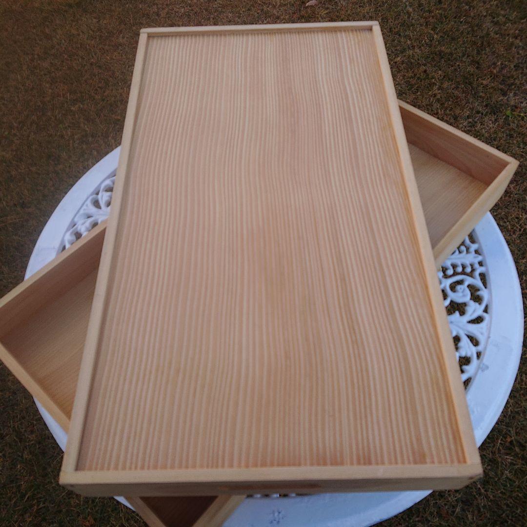 天然木もろぶた餅箱木箱2段セット(2段大60×33×7cm蓋有)美品元箱有り