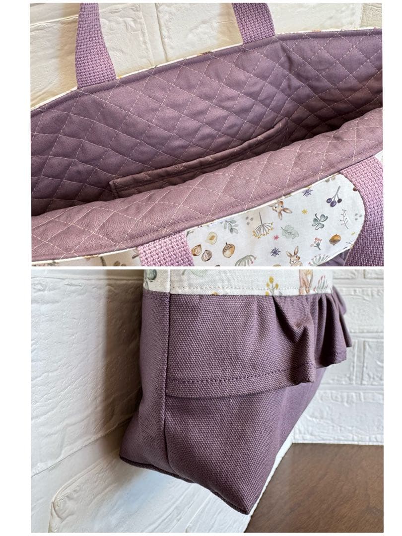 入園入学準備　基本　デコレクションズ　うさぎプリント　くすみラベンダー　フリル