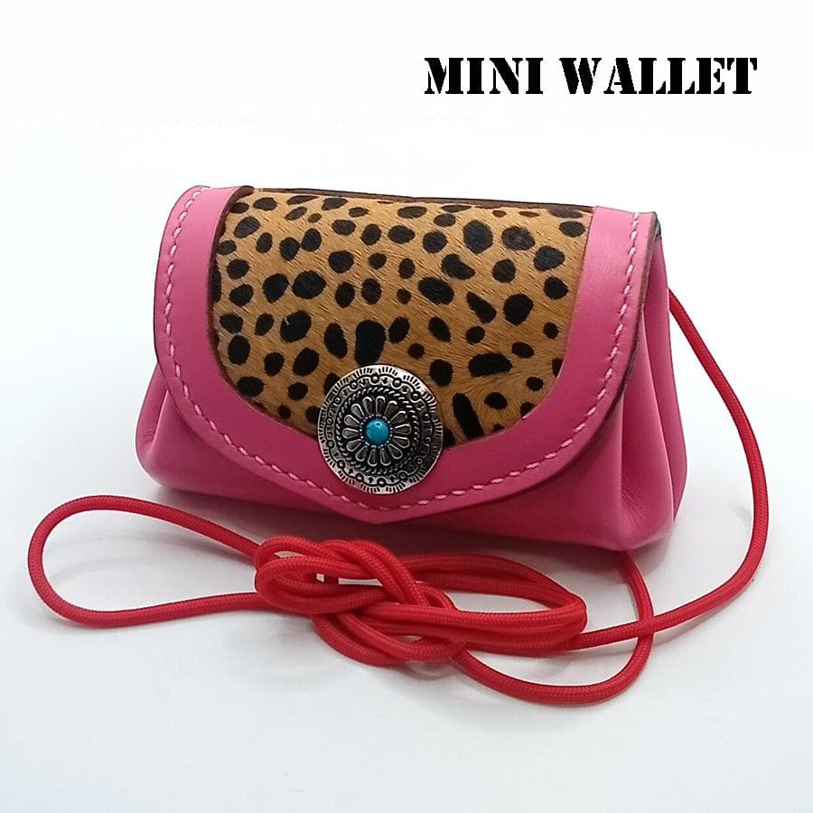【専用です】本革レザーミニウォレットヒョウ柄ハラコレオパードピンク&ブラック