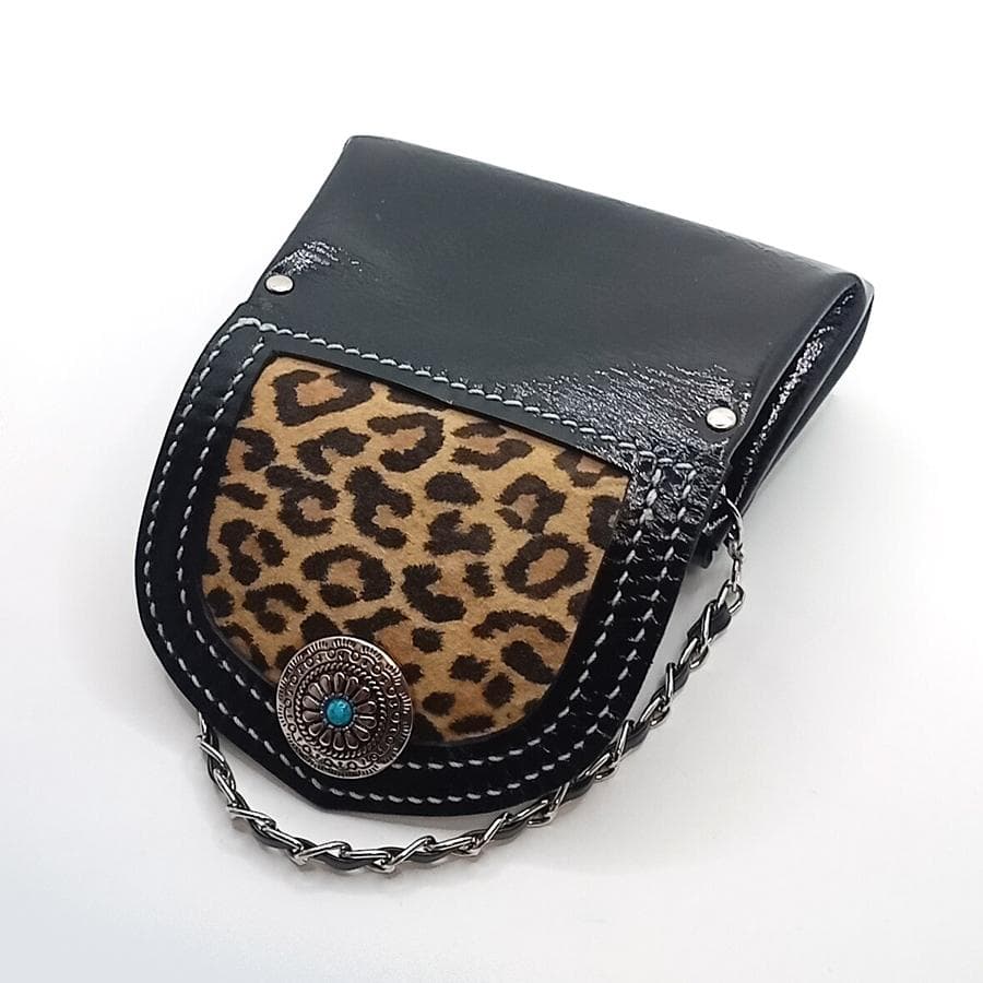 【専用です】本革レザーミニウォレットヒョウ柄ハラコレオパードピンク&ブラック