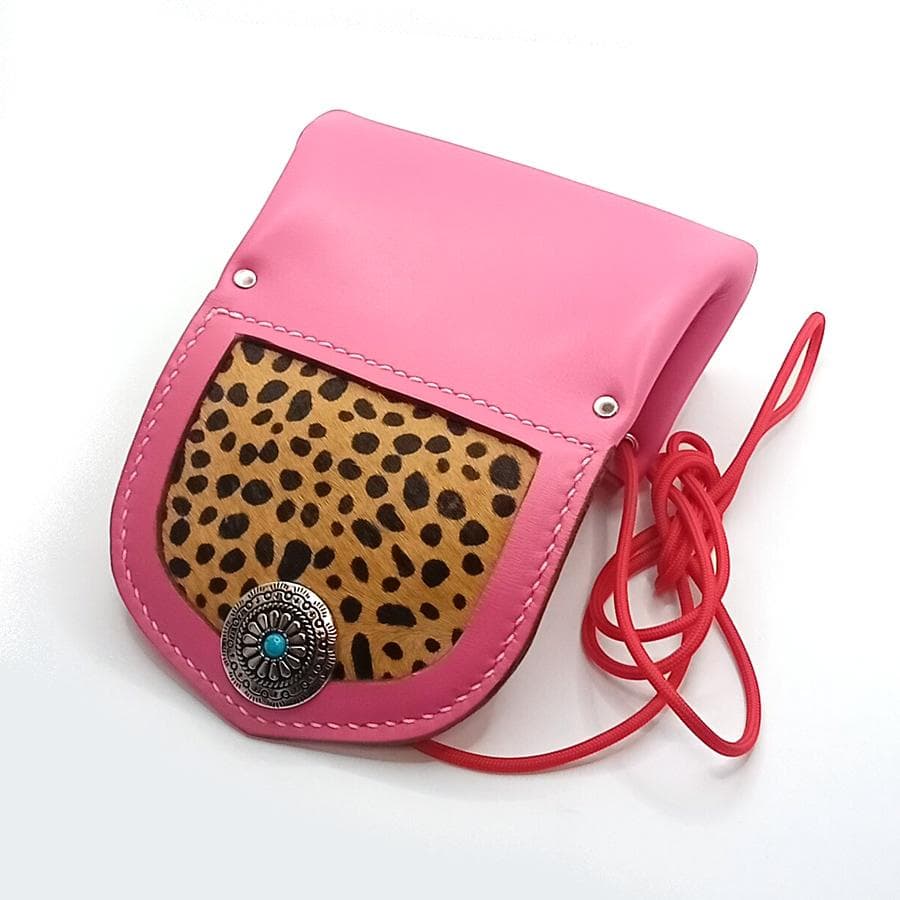 【専用です】本革レザーミニウォレットヒョウ柄ハラコレオパードピンク&ブラック