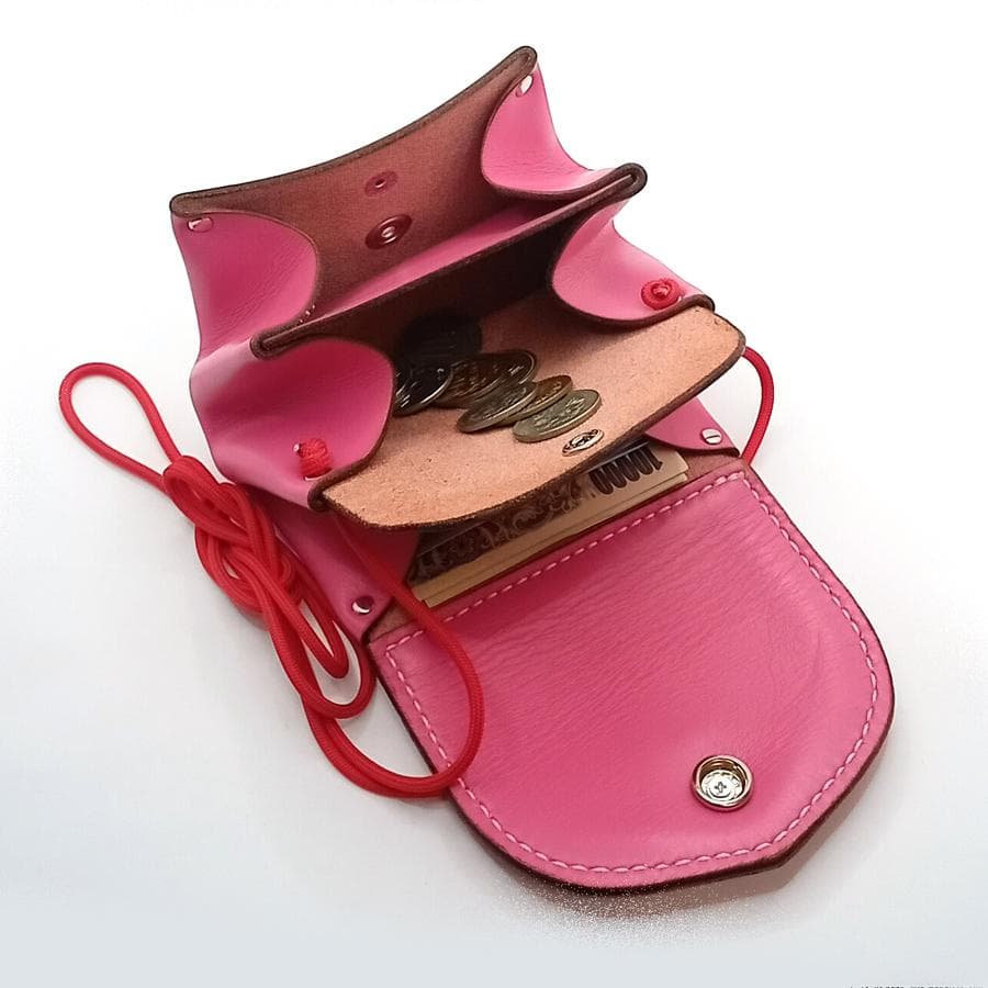 【専用です】本革レザーミニウォレットヒョウ柄ハラコレオパードピンク&ブラック