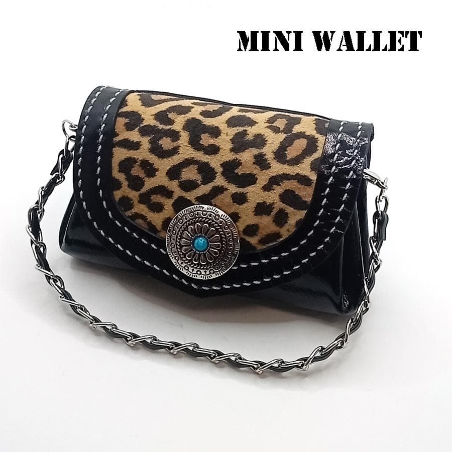 【専用です】本革レザーミニウォレットヒョウ柄ハラコレオパードピンク&ブラック