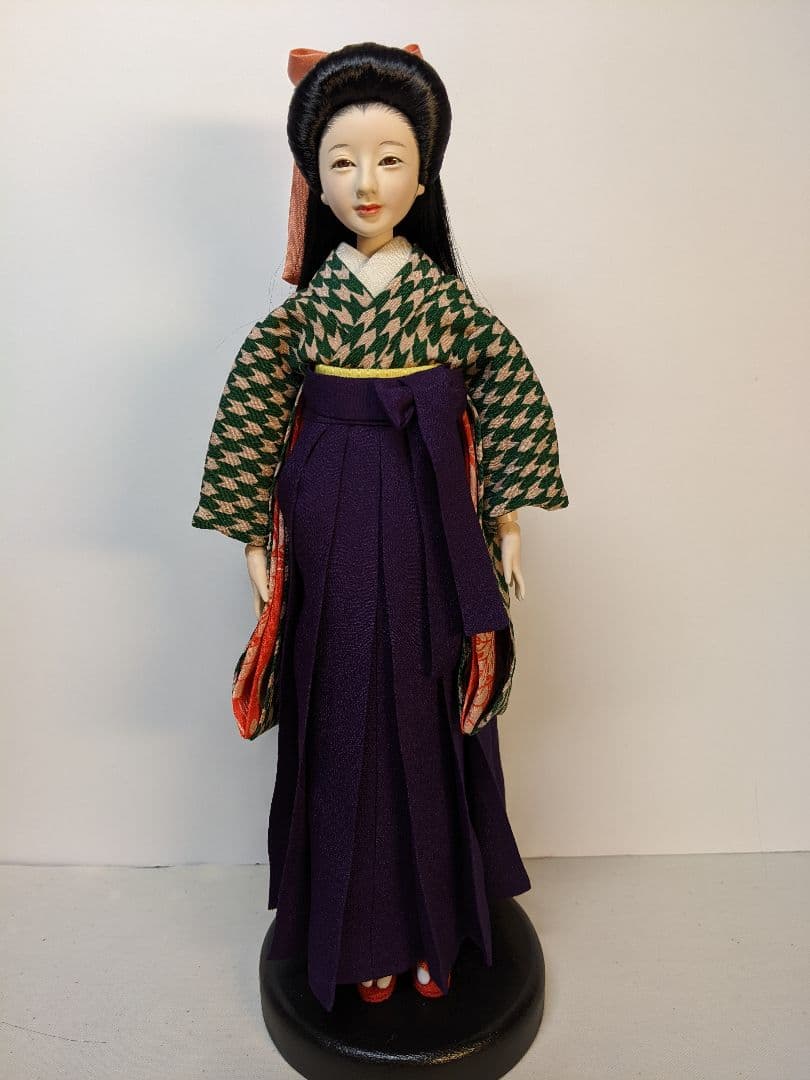 手縫い着物1/6ドール用大正ロマン矢絣 袴ケープリボン付きアウトフィットのみ