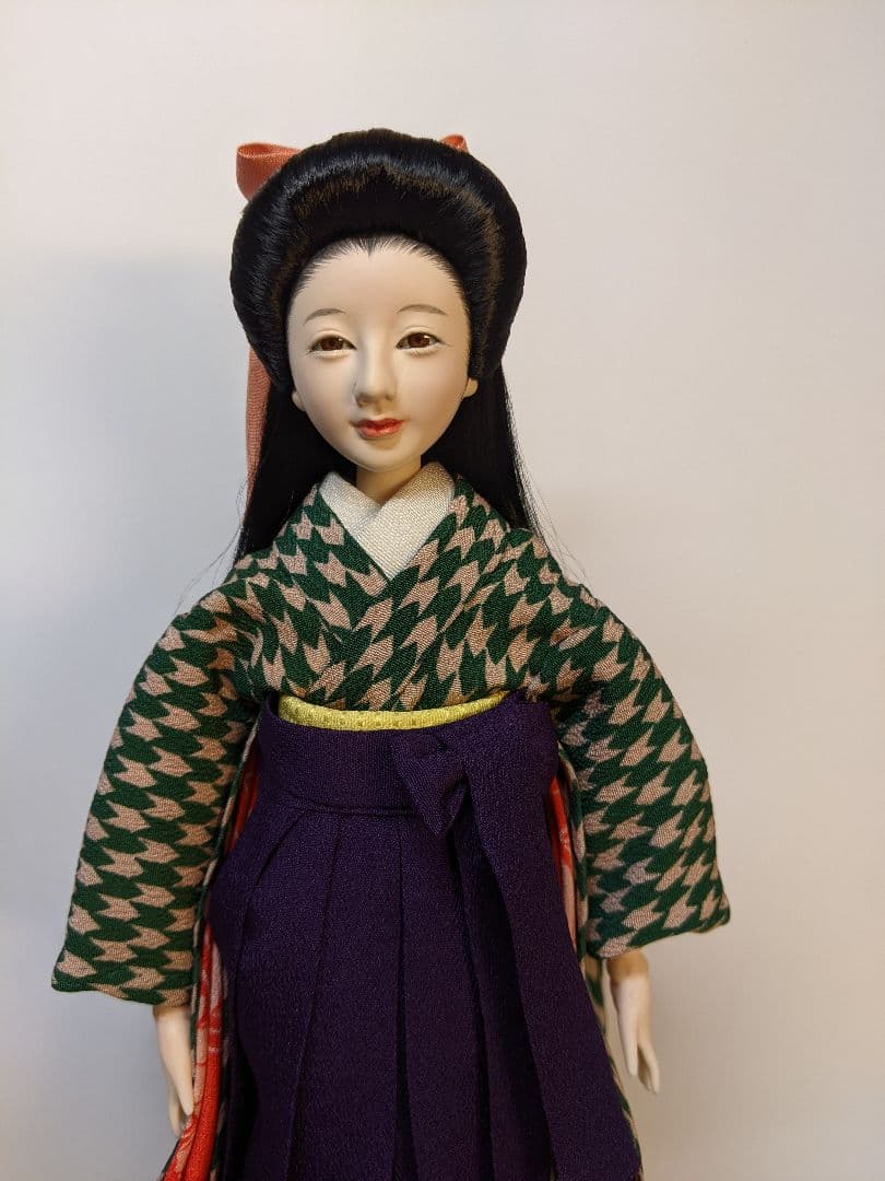 手縫い着物1/6ドール用大正ロマン矢絣 袴ケープリボン付きアウトフィットのみ